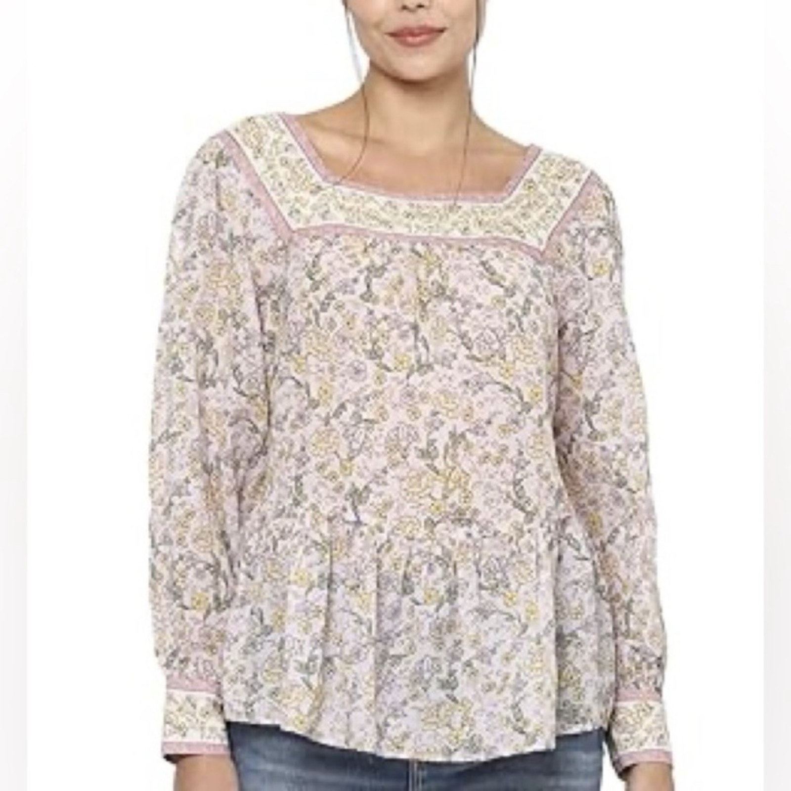 American Eagle Lilac Floral Peasant Blouse Xs Boho Square Neck Flowy Top Pastel